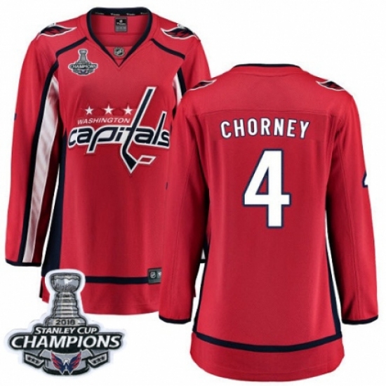 Women's Washington Capitals 4 Taylor Chorney Fanatics Branded Red Home Breakaway 2018 Stanley Cup Final Champions NHL Jersey