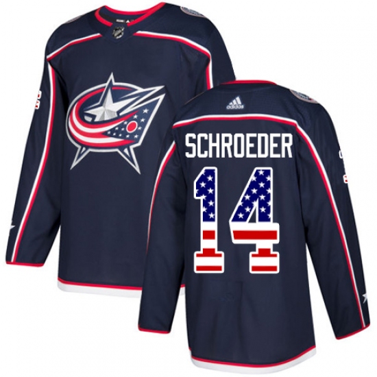 Men's Adidas Columbus Blue Jackets 14 Jordan Schroeder Authentic Navy Blue USA Flag Fashion NHL Jersey