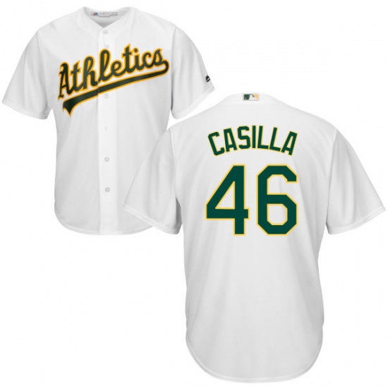 Youth Majestic Oakland Athletics 46 Santiago Casilla Authentic White Home Cool Base MLB Jersey