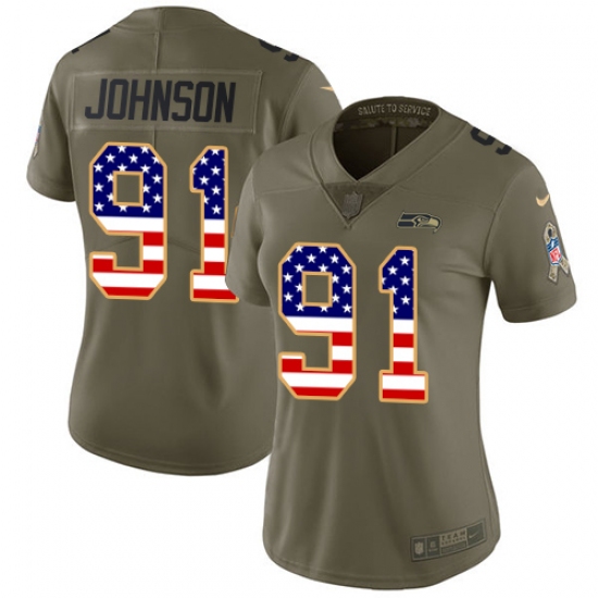 Women Nike Seattle Seahawks 91 Tom Johnson Limited Olive USA Flag 2017 Salute to Service NFL Jersey