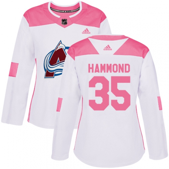 Women's Adidas Colorado Avalanche 35 Andrew Hammond Authentic White Pink Fashion NHL Jersey