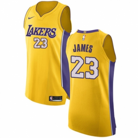 Men's Nike Los Angeles Lakers 23 LeBron James Authentic Gold NBA Jersey - Icon Edition