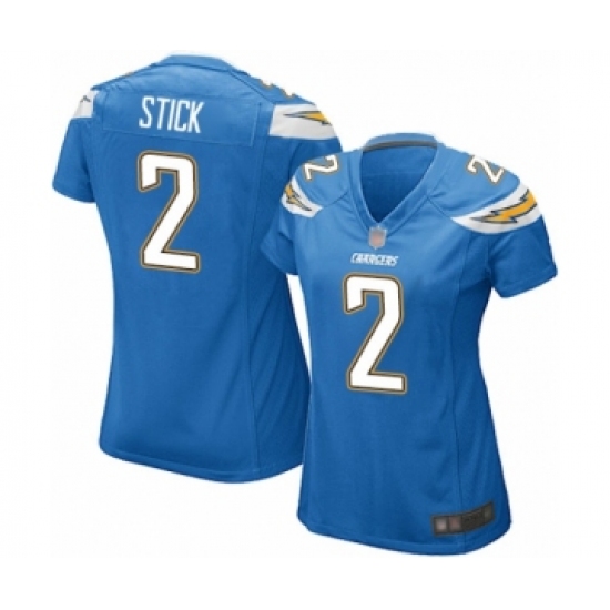 Women's Los Angeles Chargers 2 Easton Stick Game Electric Blue Alternate Football Jersey