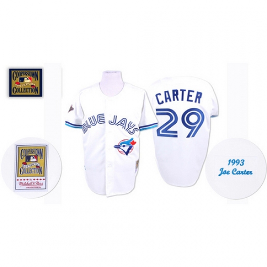 Men's Mitchell and Ness Toronto Blue Jays 29 Joe Carter Replica White Throwback MLB Jersey