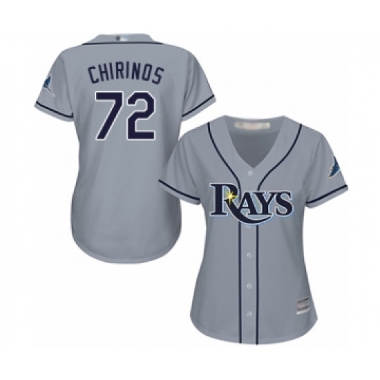 Women's Tampa Bay Rays 72 Yonny Chirinos Authentic Grey Road Cool Base Baseball Player Jersey