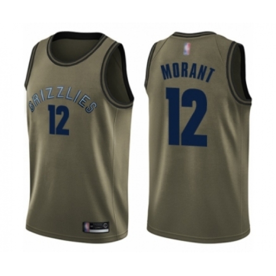 Men's Memphis Grizzlies 12 Ja Morant Swingman Green Salute to Service Basketball Jersey