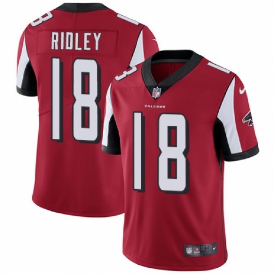 Men's Nike Atlanta Falcons 18 Calvin Ridley Red Team Color Vapor Untouchable Limited Player NFL Jersey