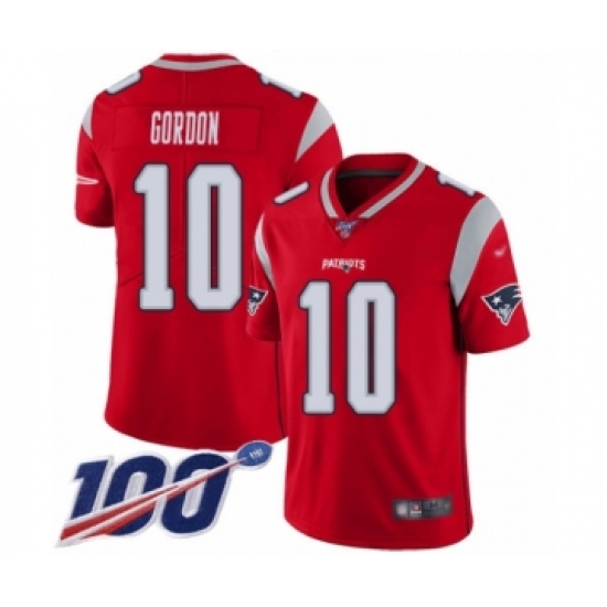 Men's New England Patriots 10 Josh Gordon Limited Red Inverted Legend 100th Season Football Jersey