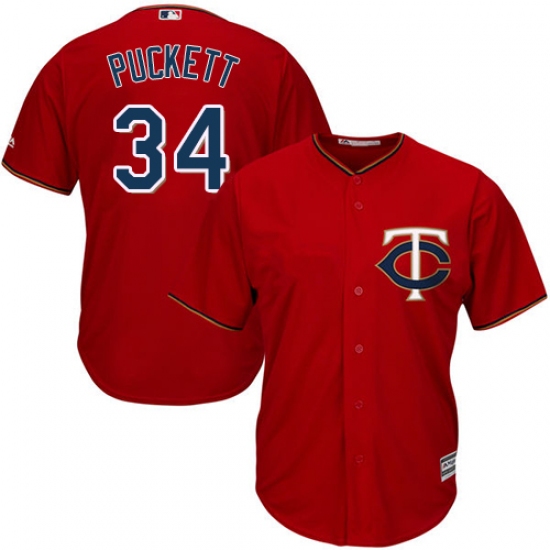 Men's Majestic Minnesota Twins 34 Kirby Puckett Replica Scarlet Alternate Cool Base MLB Jersey