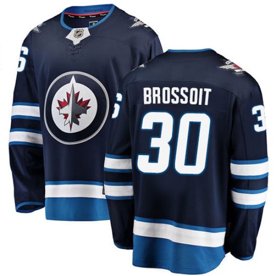 Men's Winnipeg Jets 30 Laurent Brossoit Fanatics Branded Navy Blue Home Breakaway NHL Jersey