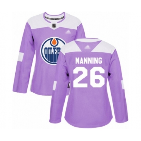 Women's Edmonton Oilers 26 Brandon Manning Authentic Purple Fights Cancer Practice Hockey Jersey