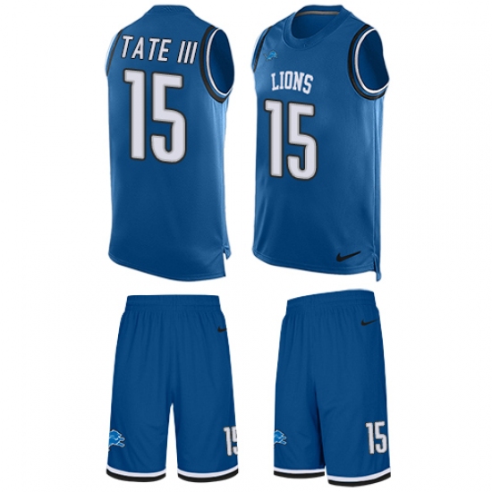 Men's Nike Detroit Lions 15 Golden Tate III Limited Light Blue Tank Top Suit NFL Jersey