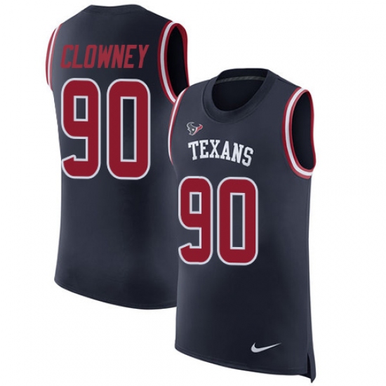 Men's Nike Houston Texans 90 Jadeveon Clowney Limited Navy Blue Rush Player Name & Number Tank Top NFL Jersey