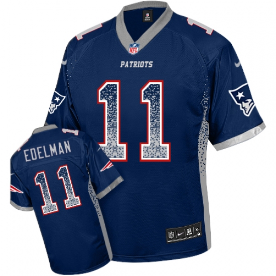 Men's Nike New England Patriots 11 Julian Edelman Elite Navy Blue Drift Fashion NFL Jersey