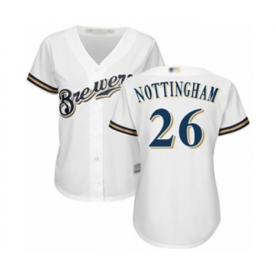 Women's Milwaukee Brewers 26 Jacob Nottingham Authentic White Home Cool Base Baseball Player Jersey