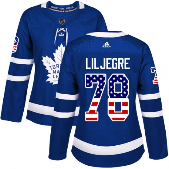 Women's Adidas Toronto Maple Leafs 78 Timothy Liljegren Authentic Royal Blue USA Flag Fashion NHL Jersey