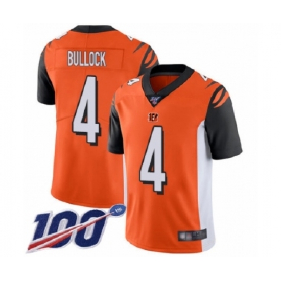 Men's Cincinnati Bengals 4 Randy Bullock Orange Alternate Vapor Untouchable Limited Player 100th Season Football Jersey