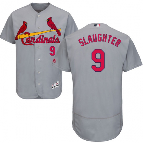 Men's Majestic St. Louis Cardinals 9 Enos Slaughter Grey Road Flex Base Authentic Collection MLB Jersey