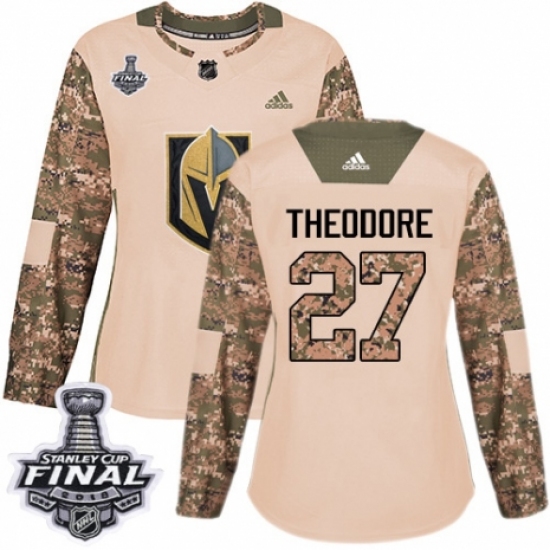 Women's Adidas Vegas Golden Knights 27 Shea Theodore Authentic Camo Veterans Day Practice 2018 Stanley Cup Final NHL Jersey