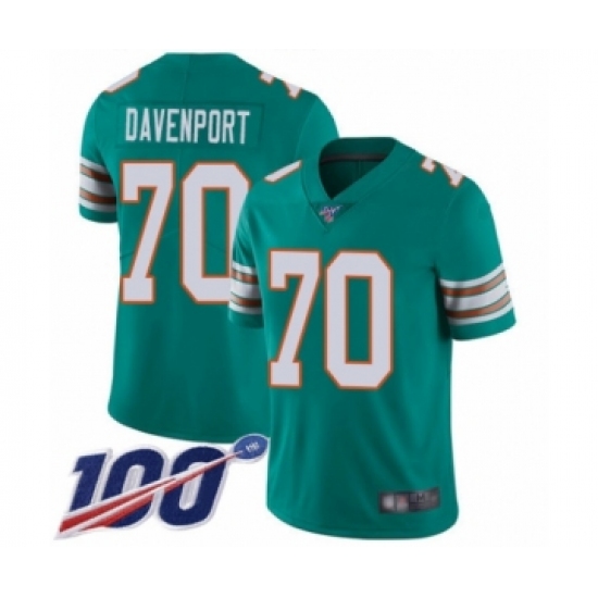 Youth Miami Dolphins 70 Julie'n Davenport Aqua Green Alternate Vapor Untouchable Limited Player 100th Season Football Jersey