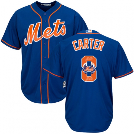 Men's Majestic New York Mets 8 Gary Carter Authentic Royal Blue Team Logo Fashion Cool Base MLB Jersey