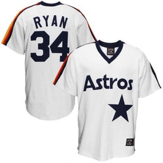 Men's Mitchell and Ness Houston Astros 34 Nolan Ryan Authentic White Throwback MLB Jersey