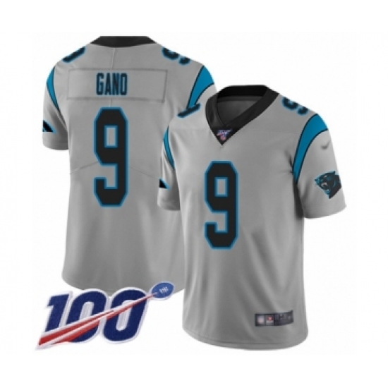 Men's Carolina Panthers 9 Graham Gano Silver Inverted Legend Limited 100th Season Football Jersey