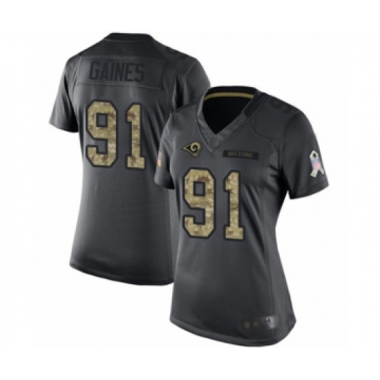 Women's Los Angeles Rams 91 Greg Gaines Limited Black 2016 Salute to Service Football Jersey