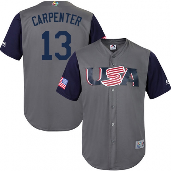 Youth USA Baseball Majestic 13 Matt Carpenter Gray 2017 World Baseball Classic Replica Team Jersey