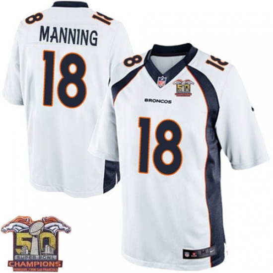 Youth Nike Denver Broncos 18 Peyton Manning Elite White Super Bowl 50 Champions NFL Jersey