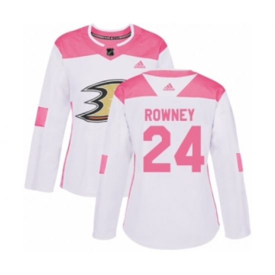 Women's Adidas Anaheim Ducks 24 Carter Rowney Authentic White Pink Fashion NHL Jersey