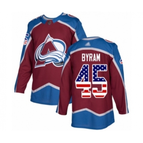 Men's Colorado Avalanche 45 Bowen Byram Authentic Burgundy Red USA Flag Fashion Hockey Jersey