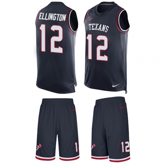 Men's Nike Houston Texans 12 Bruce Ellington Limited Navy Blue Tank Top Suit NFL Jersey