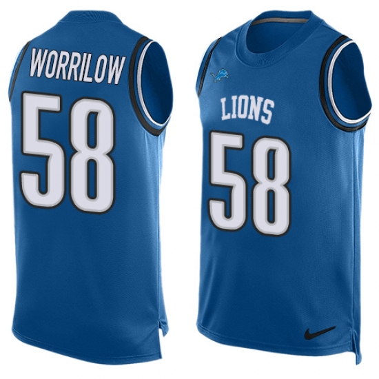 Men's Nike Detroit Lions 58 Paul Worrilow Limited Blue Player Name & Number Tank Top NFL Jersey