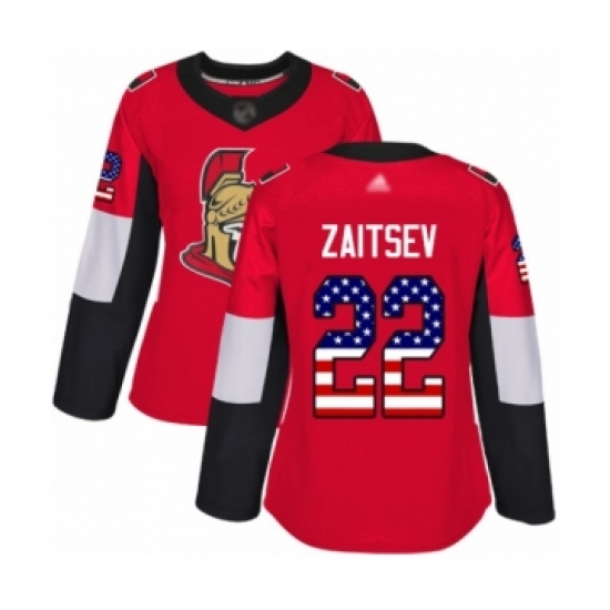 Women's Ottawa Senators 22 Nikita Zaitsev Authentic Red USA Flag Fashion Hockey Jersey