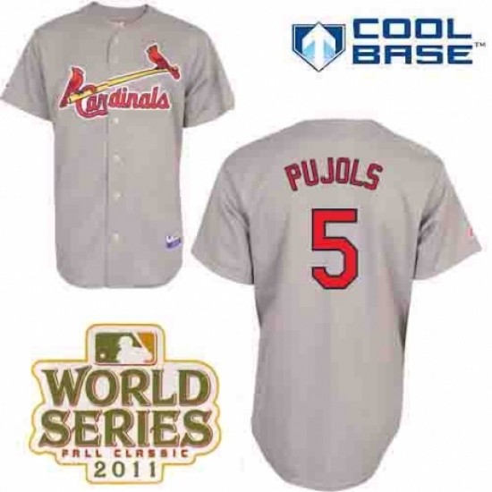 Men's Majestic St. Louis Cardinals 5 Albert Pujols Authentic Grey Cool Base 2011 World Series Patch MLB Jersey