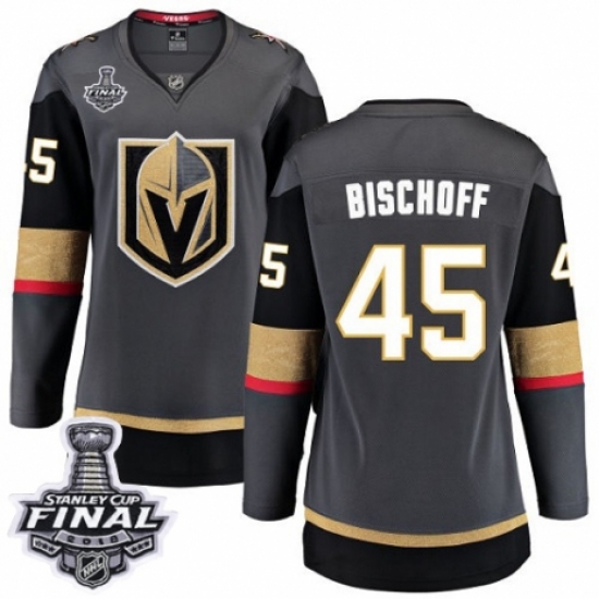 Women's Vegas Golden Knights 45 Jake Bischoff Authentic Black Home Fanatics Branded Breakaway 2018 Stanley Cup Final NHL Jersey