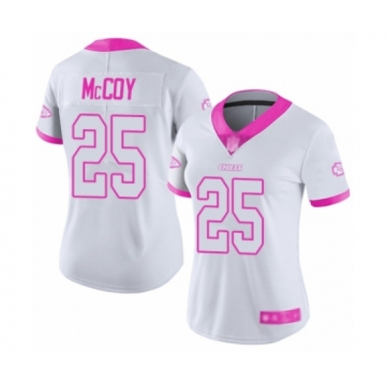 Women's Kansas City Chiefs 25 LeSean McCoy Limited White Pink Rush Fashion Football Jersey