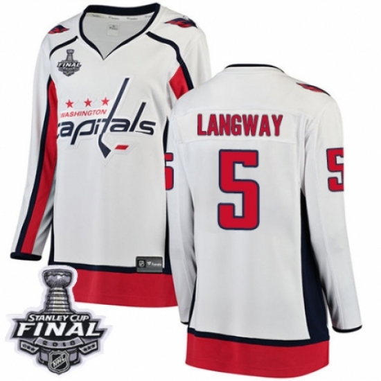 Women's Washington Capitals 5 Rod Langway Fanatics Branded White Away Breakaway 2018 Stanley Cup Final NHL Jersey