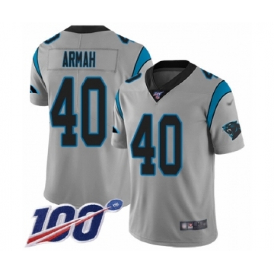 Men's Carolina Panthers 40 Alex Armah Silver Inverted Legend Limited 100th Season Football Jersey