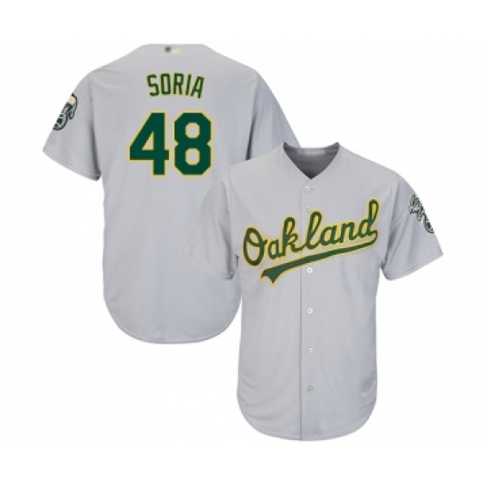 Men's Oakland Athletics 48 Joakim Soria Replica Grey Road Cool Base Baseball Jersey