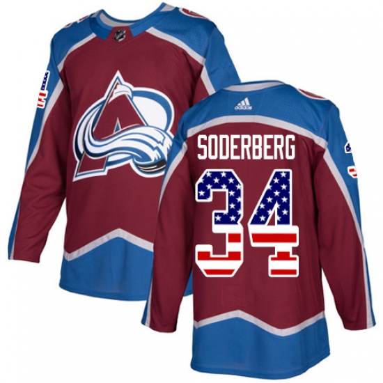 Men's Adidas Colorado Avalanche 34 Carl Soderberg Authentic Burgundy Red USA Flag Fashion NHL Jersey