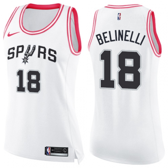 Women's Nike San Antonio Spurs 18 Marco Belinelli Swingman White Pink Fashion NBA Jersey