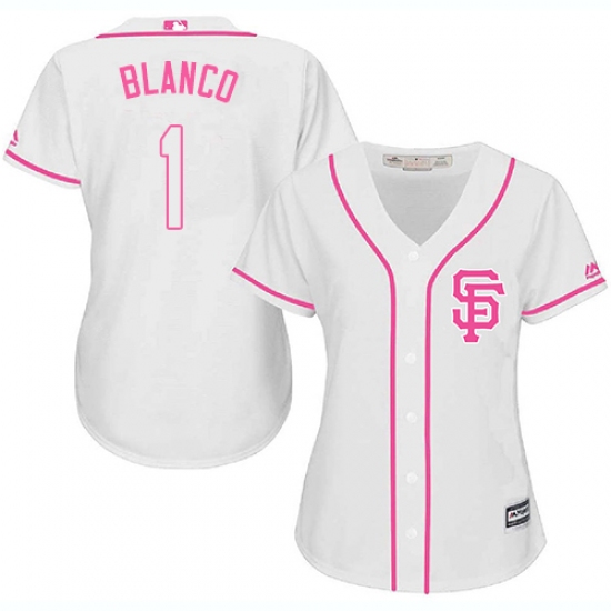 Women's Majestic San Francisco Giants 1 Gregor Blanco Replica White Fashion Cool Base MLB Jersey