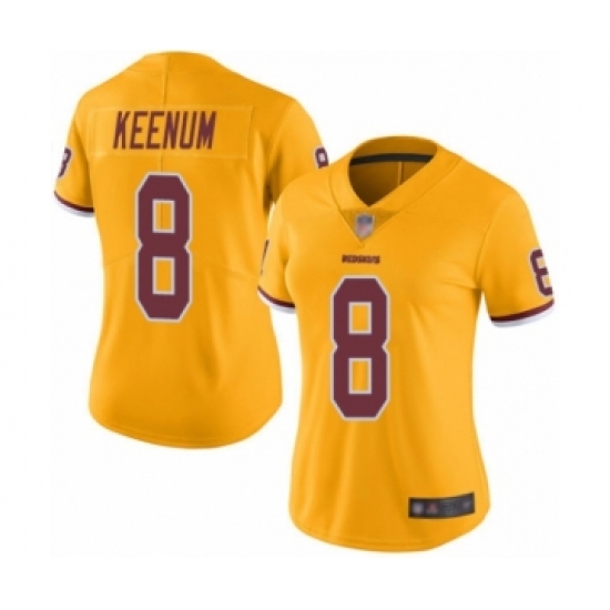 Women's Washington Redskins 8 Case Keenum Limited Gold Rush Vapor Untouchable Football Jersey