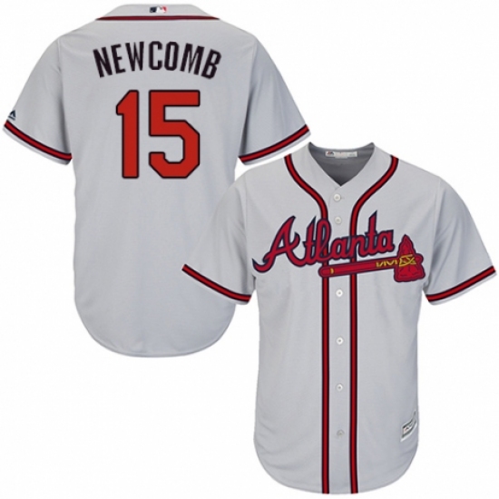 Men's Majestic Atlanta Braves 15 Sean Newcomb Replica Grey Road Cool Base MLB Jersey