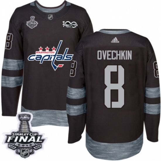 Men's Adidas Washington Capitals 8 Alex Ovechkin Authentic Black 1917-2017 100th Anniversary 2018 Stanley Cup Final NHL Jersey