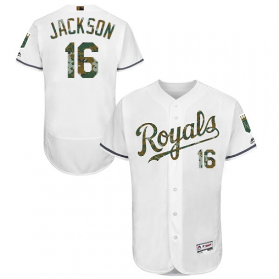 Men's Majestic Kansas City Royals 16 Bo Jackson Authentic White 2016 Memorial Day Fashion Flex Base MLB Jersey