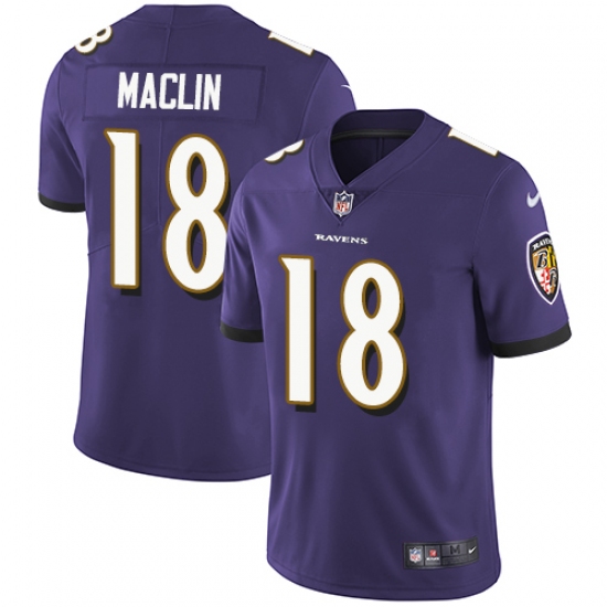 Youth Nike Baltimore Ravens 18 Jeremy Maclin Purple Team Color Vapor Untouchable Limited Player NFL Jersey