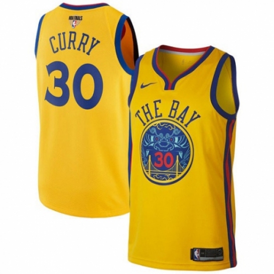 Men's Nike Golden State Warriors 30 Stephen Curry Swingman Gold 2018 NBA Finals Bound NBA Jersey - City Edition